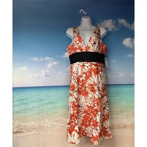NWT DONNA RICCO Orange‎ Black Floral Dress.   Sleeveless Size 14